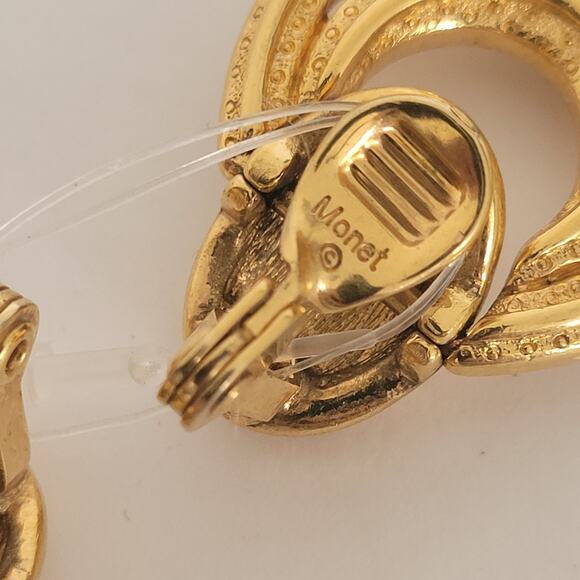 Vintage Monet Earrings Gold Tone Clip on Statement Large - Picture 5 of 7